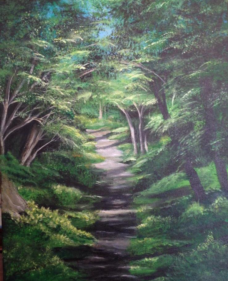 painting of a forest path