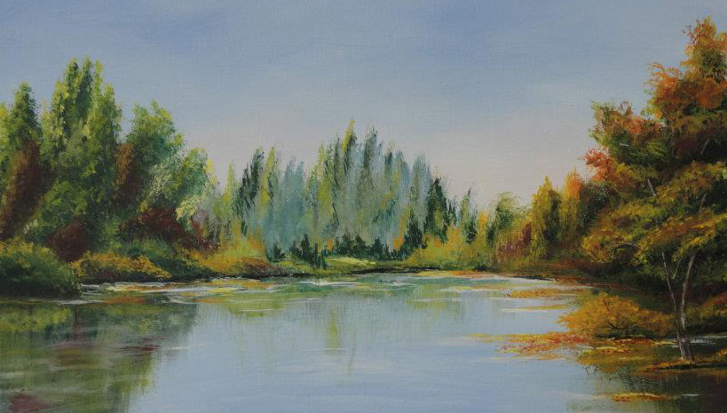 painting of an early autumn lake